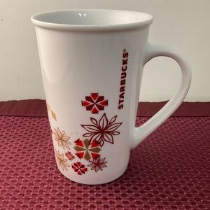 Starbucks White Mug with Red and Gold Floral Design 2013